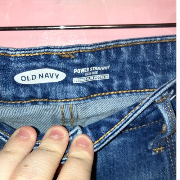 Old Navy Power Straight High Rise Raw Hem Jeans Size 16 - Picture 4 of 5